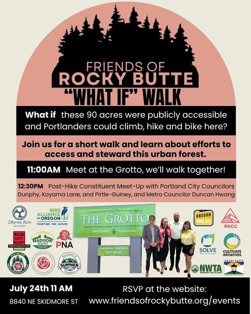Event flyer with photos of Metro Councilor Hwang and City Councilors Pirtle-Guiney, Dunphy and Koyama Lane; sponsor logos
