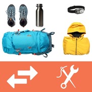 Gear graphic shows icons for exchanging and fixing items