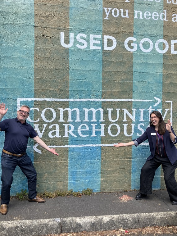 Councilor Ryan and Community Warehouse Executive Director Anna on a tour of the nonprofit's furniture bank.