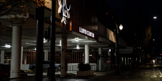 Lloyd Center exterior at night. Photo courtesy of Tristan Fortsch/KATU. 