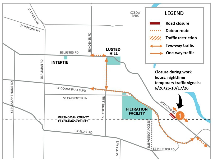 Map of project construction traffic impacts. Details in traffic controls section of enews.