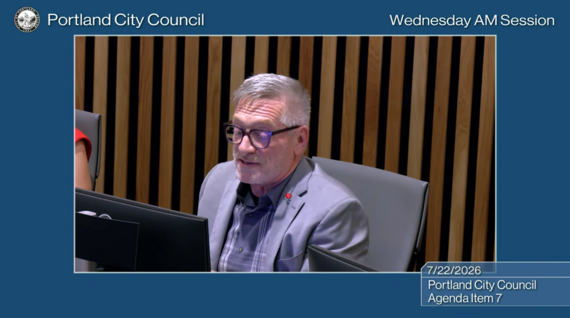 Councilor Ryan on the dais at the Portland City Council AM Session on Wednesday, July 22, 2026.