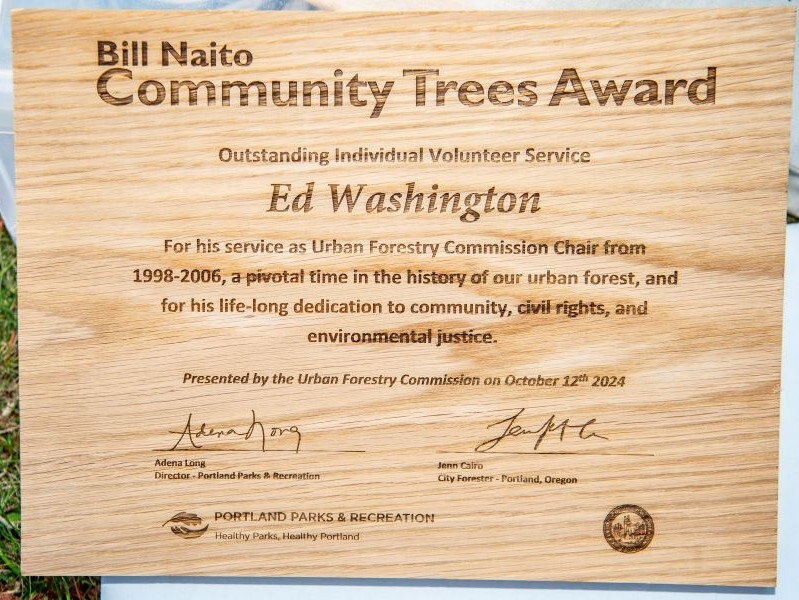 Wooden plaque with Bill Naito Award inscription