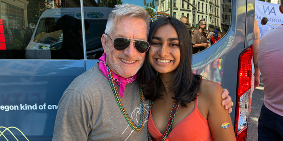 Councilor Dan Ryan and summer intern Meerali Patel at the 2026 Pride Parade.  