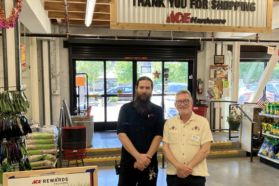Broadway Ace Store Manager Shey and Councilor Ryan on July 24.