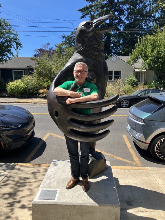 Councilor Ryan at Mamook Tokatee "Raven's Welcome" sculpture