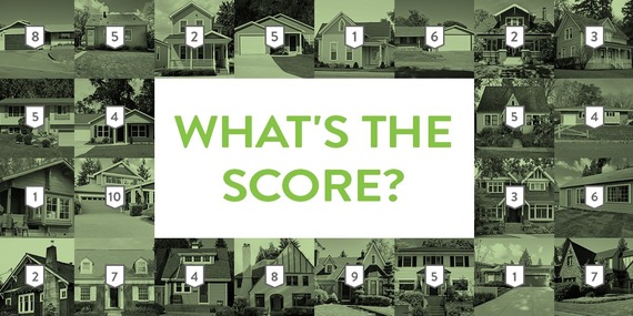A grid of house photos with a number imposed on top and the words: what's the score?