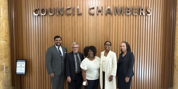 Councilors Kanal and Ryan, NAACP Portland’s Sharon Gary-Smith, Albina Vision Trust’s Winta Yohannes, and Councilor Pirtle-Guiney (left to right).  
