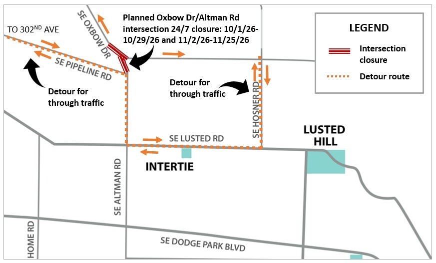 Map of project construction traffic impacts. Details in traffic lookahead section of enews.