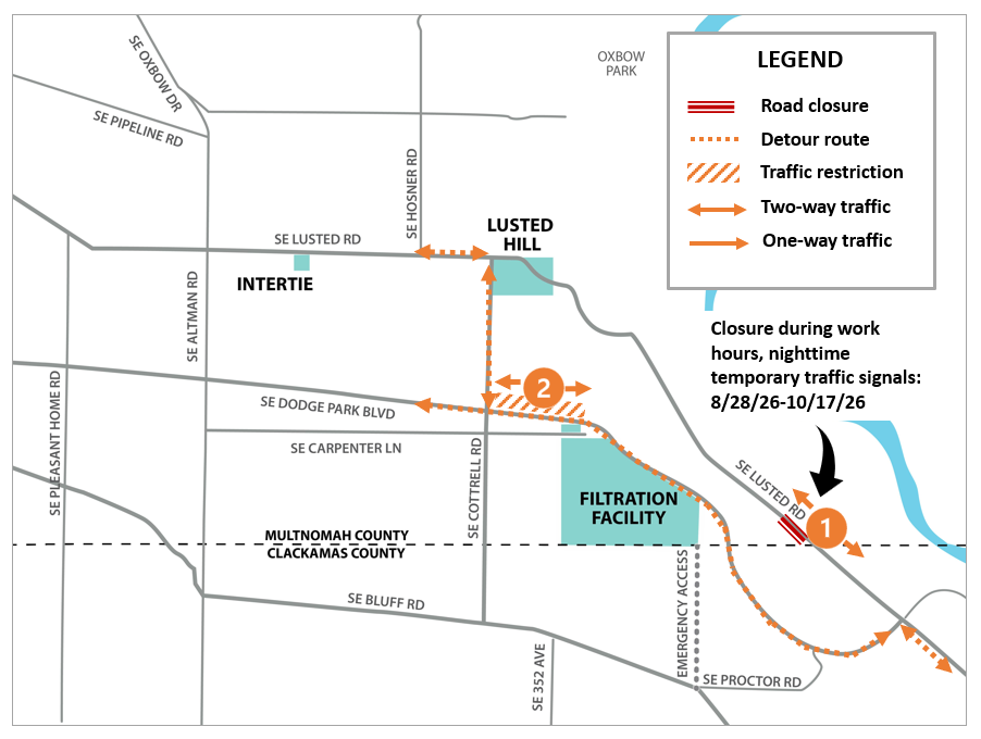 Map of project construction traffic impacts. Details in traffic controls section of enews.