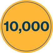 Graphic with yellow circle and the number 10,000