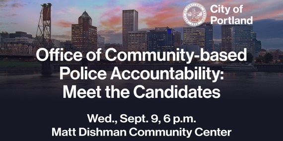 Office of Community-based Police Accountability graphic shows a Portland skyline at night