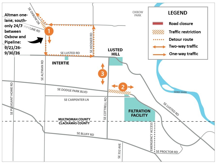 Map of project construction traffic impacts. Details in temporary traffic controls section of enews.