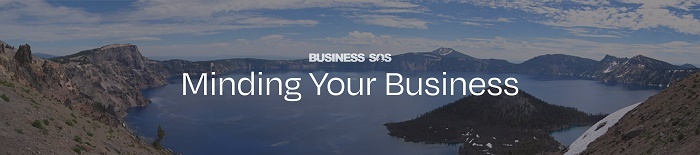 Crater Lake in background with words over top reading Business SoS Mind Your Business