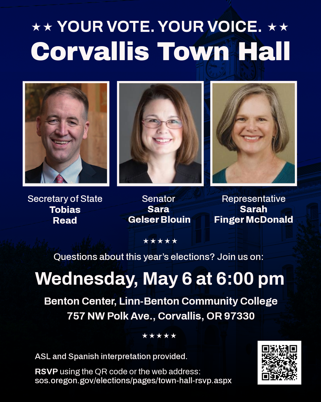 Flyer announcing Secretary Read's joint town hall with Senator Gelser Blouin and Representative Finger Mcdonald