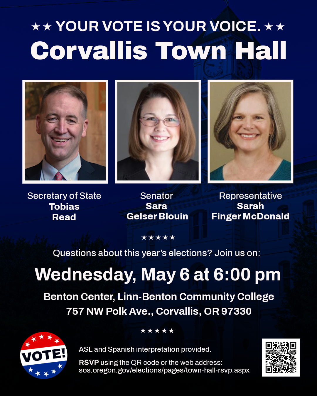 Your Vote Is Your Voice. Corvallis Town Hall.