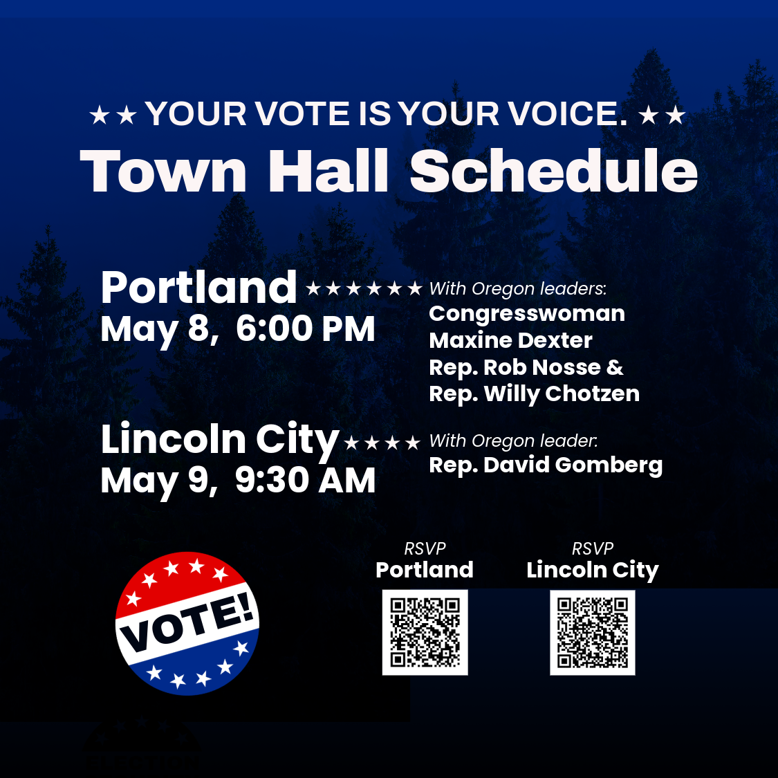 Your Voice Is Your Vote Town Hall Schedule 