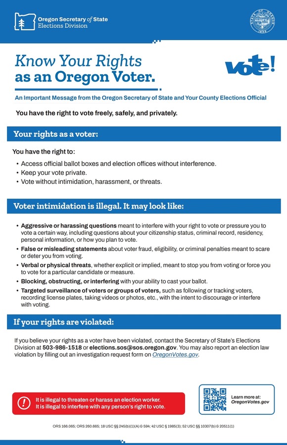 Know Your Rights as an Oregon Voter Flyer