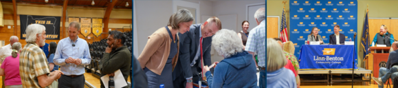 Secretary Read talking with constituents at town hall events. 