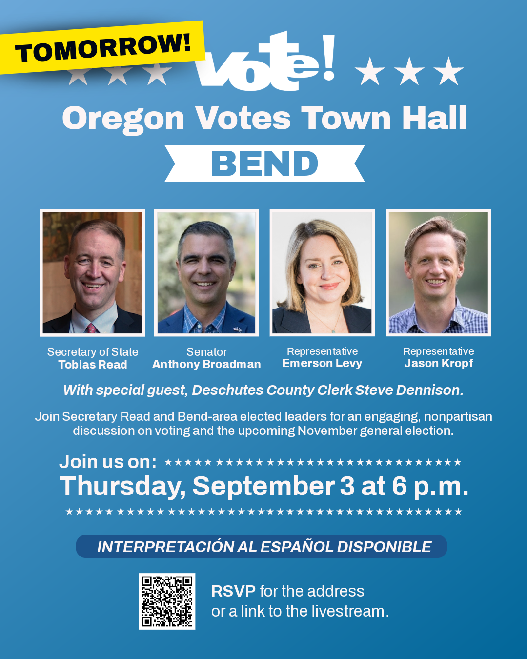 Bend Oregon Town Hall Tomorrow
