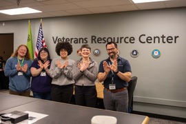Treasurer Steiner with students at the Veteran's Resource Center
