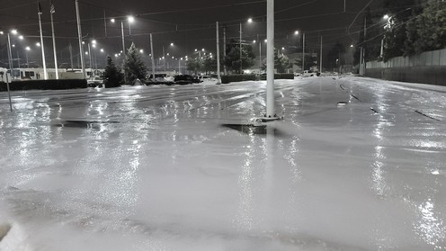 Gresham rail yard encased in ice