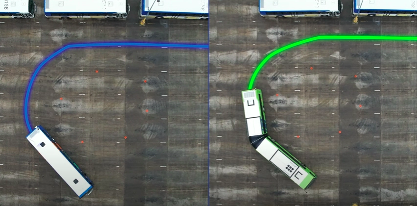 Articulated bus vs regular bus turning test