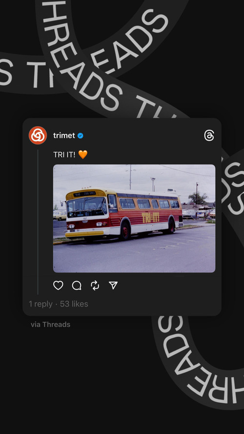 A post from TriMet's Threads accounts featuring a vintage bus