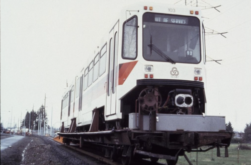 The original MAX train is delivered on a truck