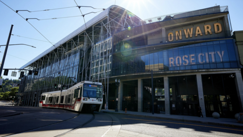 MAX train in front of Providence Park