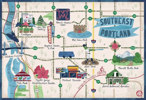 A map of Southeast Portland and interesting destinations 