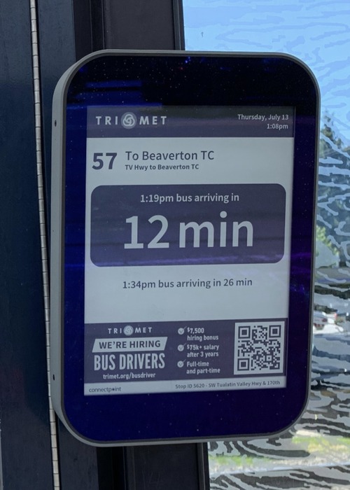 ePaper Reader displaying arrival times at a bus station 