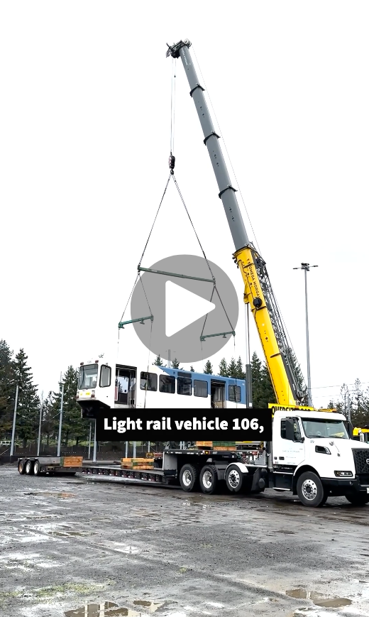 Light rail vehicle on a crane