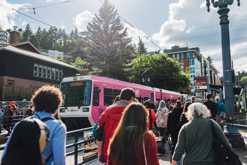 Portland Timbers game day crowd at Goose Hollow/SW Jefferson MAX Station