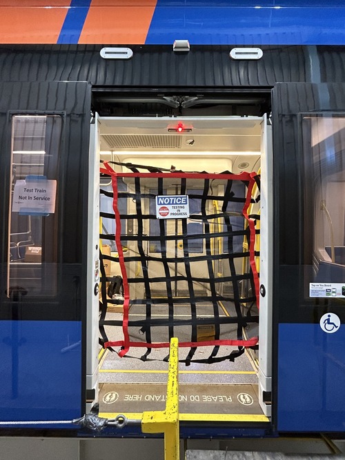 Netting across entrance of Type 6 train to prevent boarding