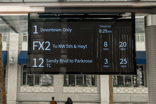 Digital information displaying bus arrival times