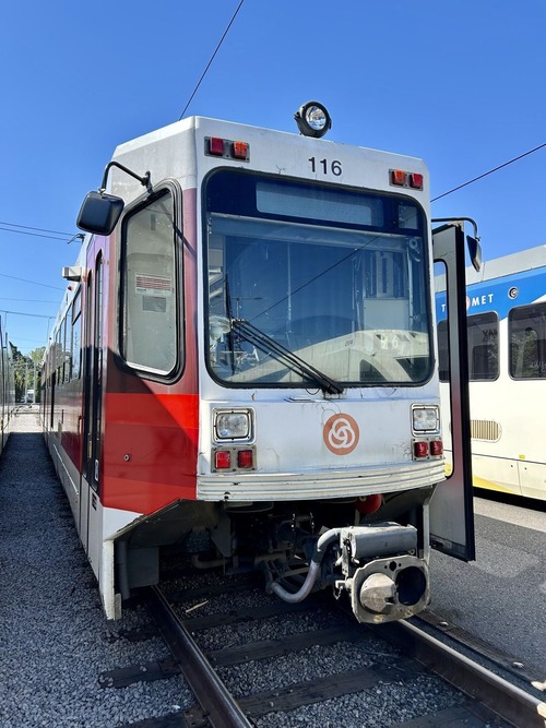 MAX light rail train at a TriMet yard