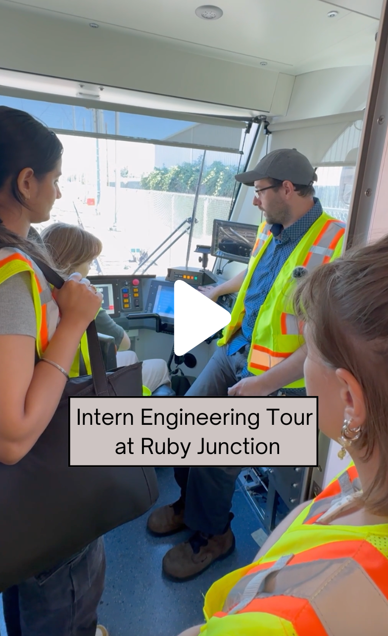 Interns inside the cab of a Type 6 train