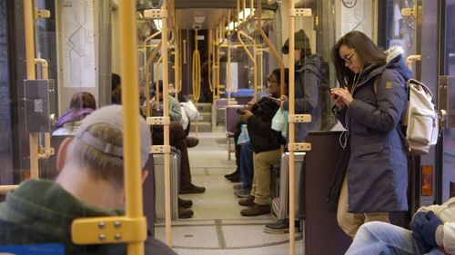 Riders on board MAX light rail
