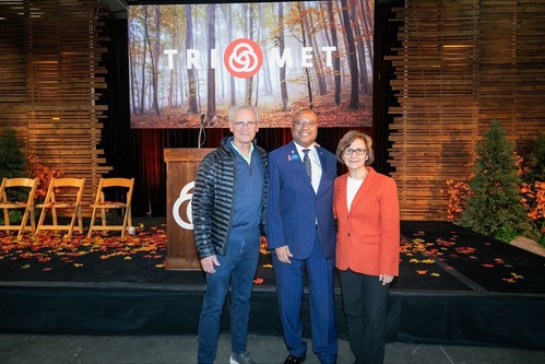 From left: U.S. Rep. Earl Blumenauer, TriMet General Manager Sam Desue Jr., U.S. Rep. Suzanne Bonamici