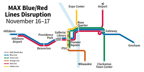 SW 11th/Morrison MAX Improvement Project disruption map
