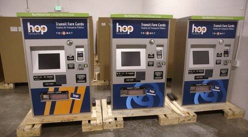 Three Hop Transit Fare Card Machines inside a TriMet warehouse