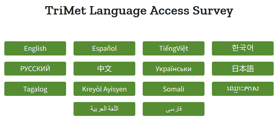 Image shows text reading Language Access Plan along with buttons indicating 14 different languages