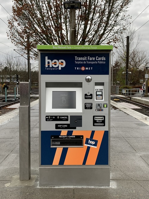 Image of a machine labeled Hop Fastpass Transit Fare Cards