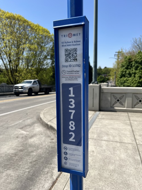 Bus stop sign at Bybee Blvd MAX Station