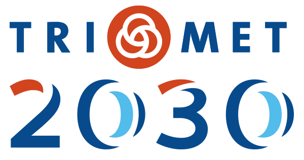 This is the TriMet 2030 logo and features the words "TriMet" and the letters "2030"