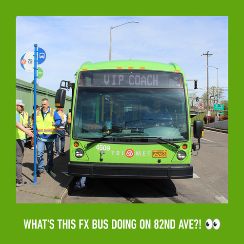 FX bus at a Line 72 stop on 82nd Avenue