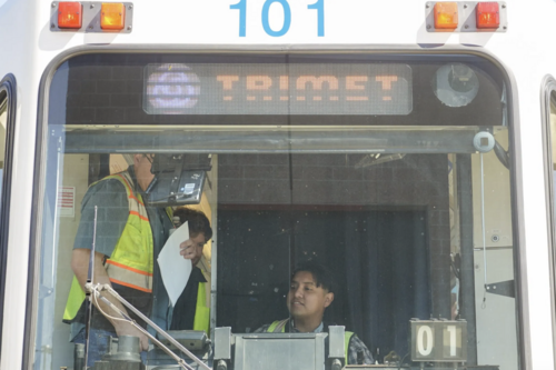 A close-up view of Train 101's front cab 