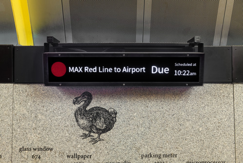 Digital display showing arrival times at Washington Park MAX Station