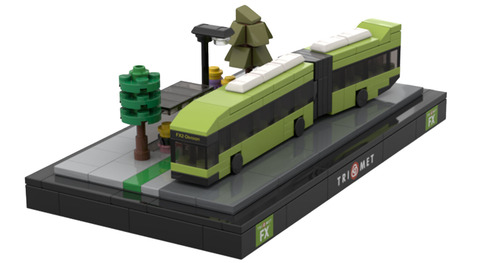 Miniature LEGO-style model of a TriMet FX2-Division articulated bus